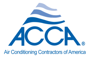 ACCA logo with stylized blue waves above the acronym and full name, Air Conditioning Contractors of America, below.