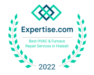 A badge from Expertise.com for "Best HVAC & Furnace Repair Services in Hialeah" awarded in 2022.